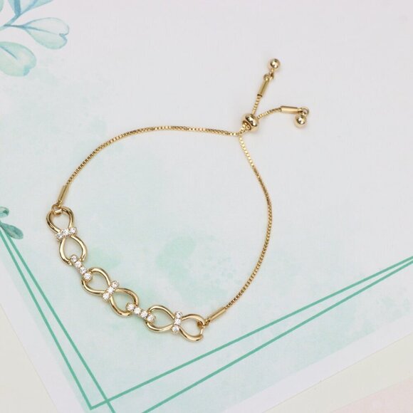 Elegant Rose Gold Infinity Bracelet in Cubic Zirconia, Adjustable Size, XPAB0606 - Picture 5 of 11